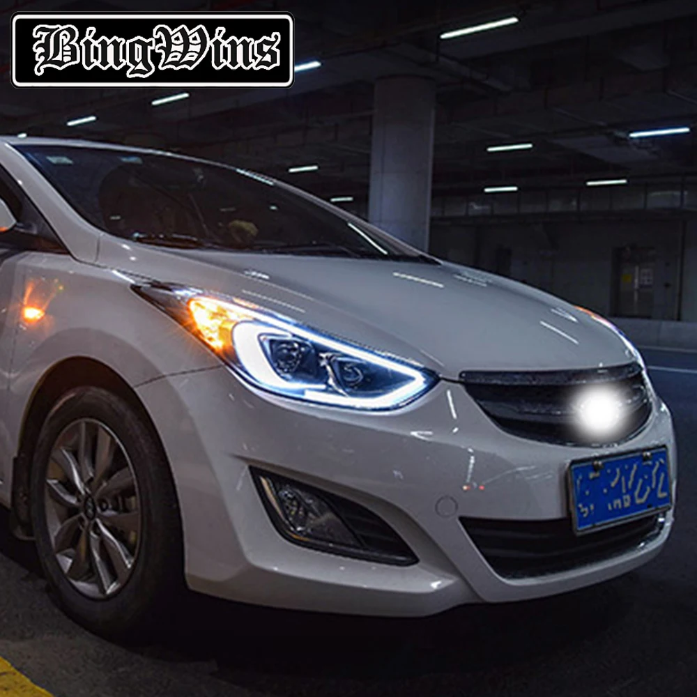 2 шт. головная лампа для hyundai ELANTRA 2012- фары светодиодный фары для HUNDAI ELANTRA DRL Высокая Низкая Биксеноновая линза ближнего света с HID передней