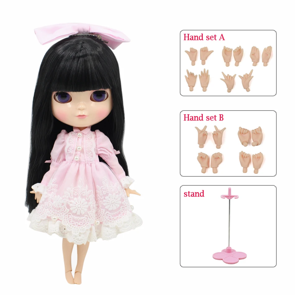 

Fortune days ICY doll azone body small chest black hair pink dress white socks shoes stand hands toy gift 1/6 BL9601