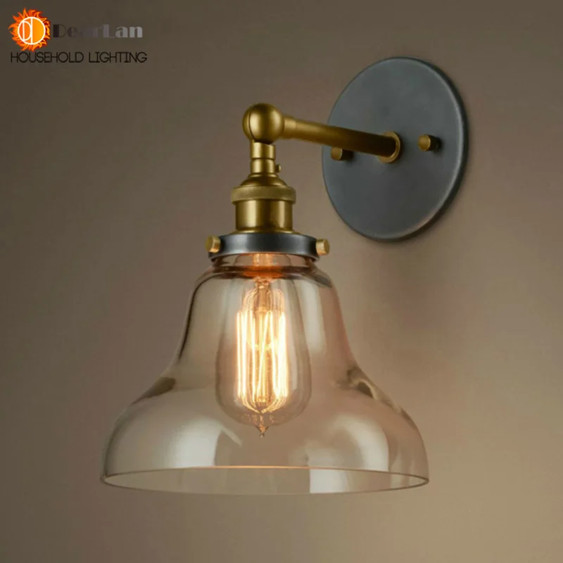  Vintage Iron American Single Head Wall Lamp Loft Study Foyer Dining Room Wall Lights Bedside Glass  - 32794209429