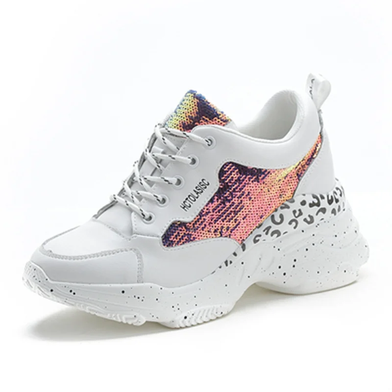 

Ultralight Genuine Leather white sneakers 2019 New Spring summer platform sneakers women fashion Sequin casual shoes women