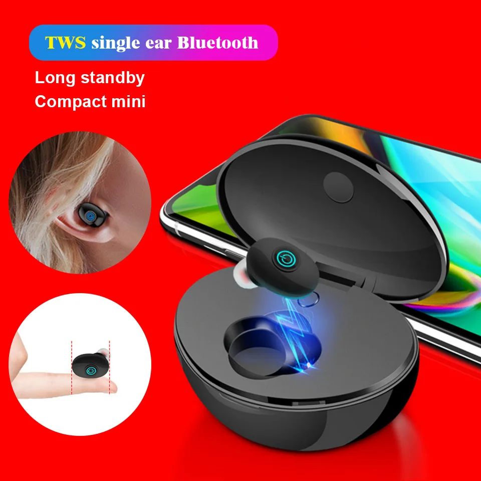 

Bluetooth earphone 4.2 Wireless Mini In earphone with Charging Box Cable and Mic, Noise Cancelling Sport Earbuds-Single