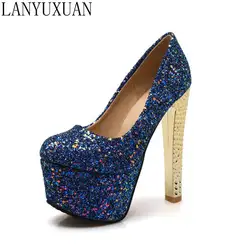 Lanyuxuan модные, пикантные Женская обувь Большой Размеры 34–43 круглый носок Для женщин Обувь Насосы Высокие каблуки дамские свадебные