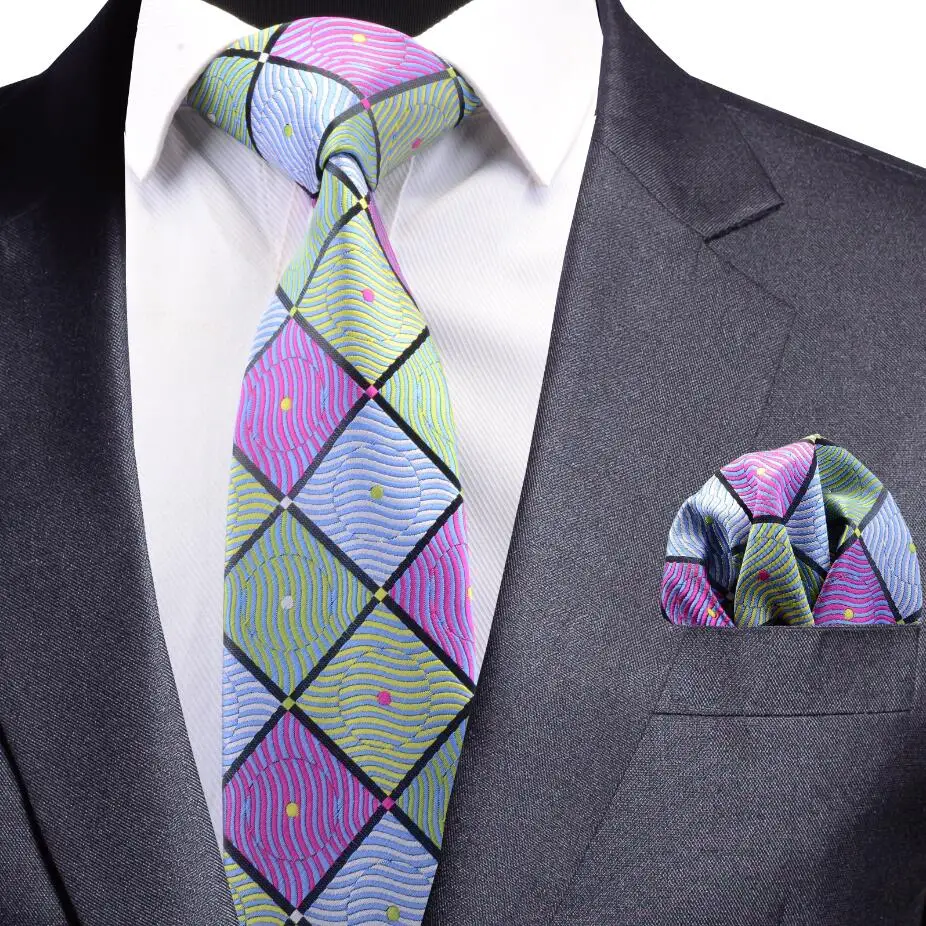 GUSLESON дизайн Шелковый жаккардовый тканый мужской галстук модный плед в полоску и горох Набор платков и галстуков для вечерние и свадебные - Цвет: 06
