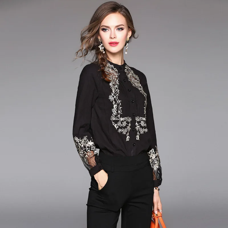 LARCI TDVICTORY Feminina Blusas Осень для женщин рубашка Топы корректирующие Модные вышивка