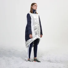 IRINAY019 серебряное повседневное асимметричное Женское пальто со стоячим воротником, зимнее белое пуховое пальто