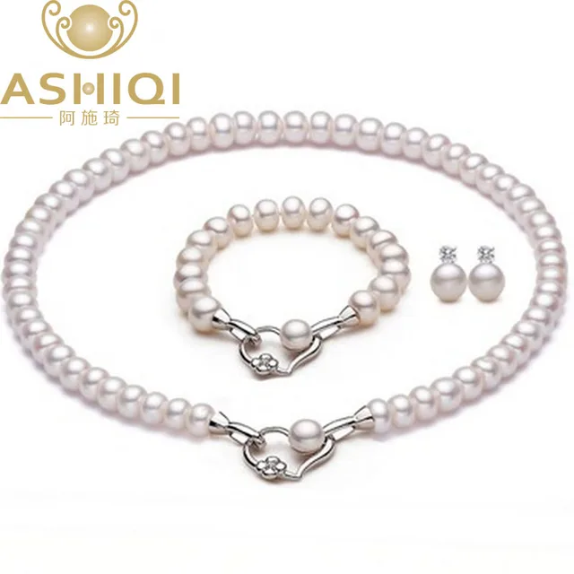 Natural Freshwater Pearl Necklace Bracelet Stud Earrings For Women Natural Freshwater Pearl Necklace Bracelet Stud Earrings For Women Wedding Accessories Heart Real Jewelry Sets