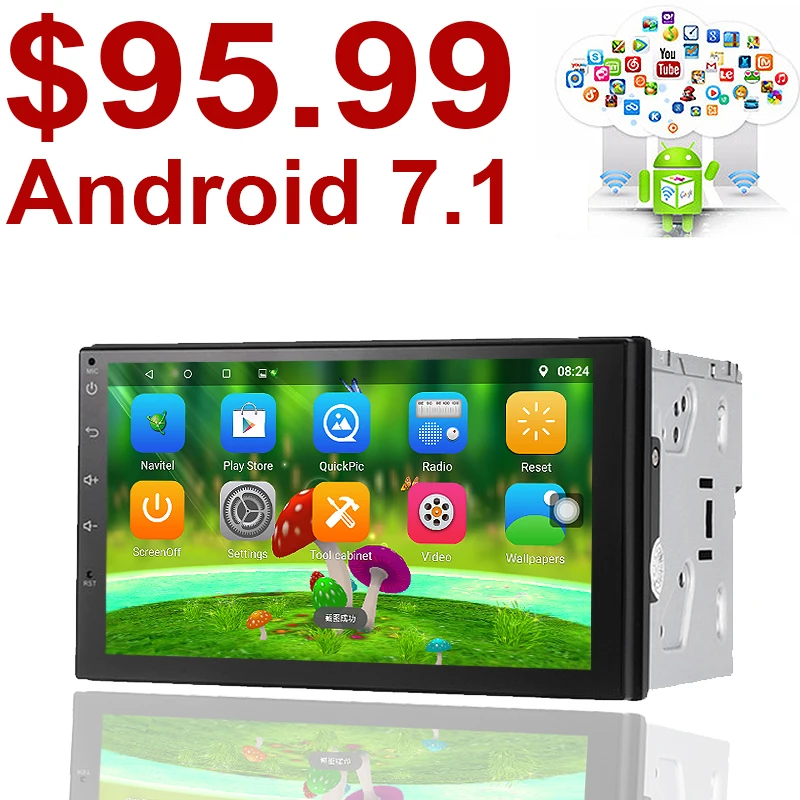 Support dab Android 7.1 car stereo Quad Core GPS 2 din radio Bluetooth Car DVD player autoradio 7 inch 1024*600 screen Universal
