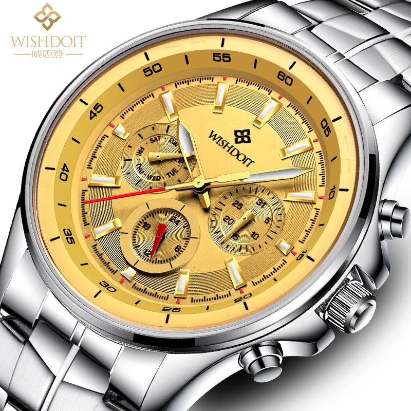 

WISHDOIT Men's Watch Top Luxury Brand Fashion Stainless Steel Quartz Luminous Waterproof Sports Watches Clock Relogio Masculino