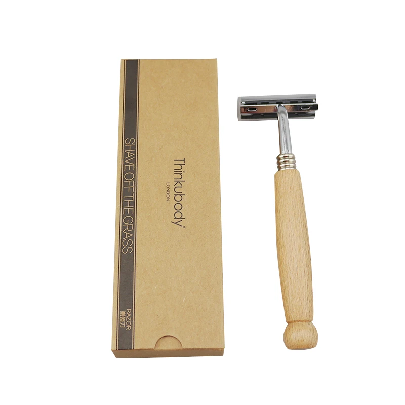 

New Solid wood head razor Creative personality retro beard knife Manual non-disposable stainless steel razor