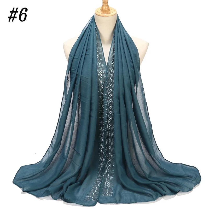 75*180 см мусульманский женский хлопковый хиджаб с алмазным блеском шарф исламский платок для женщин musulman длинные женские шали