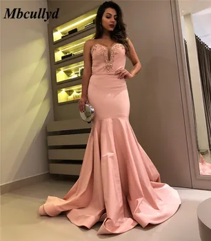 

Mbcullyd Mermaid Prom Dresses 2019 Long Sweep Train Evening Dress For Women Shining Beading Crystal Sweetheart Robe de soiree