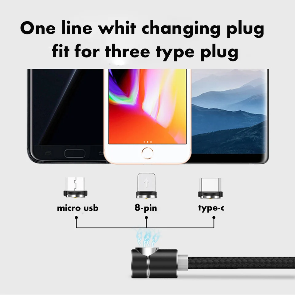 Магнитный Micro Usb кабель для зарядки 90 градусов угол Usb Type C кабель для быстрой зарядки для IPhone X Xr 8 7 6s Plus samsung