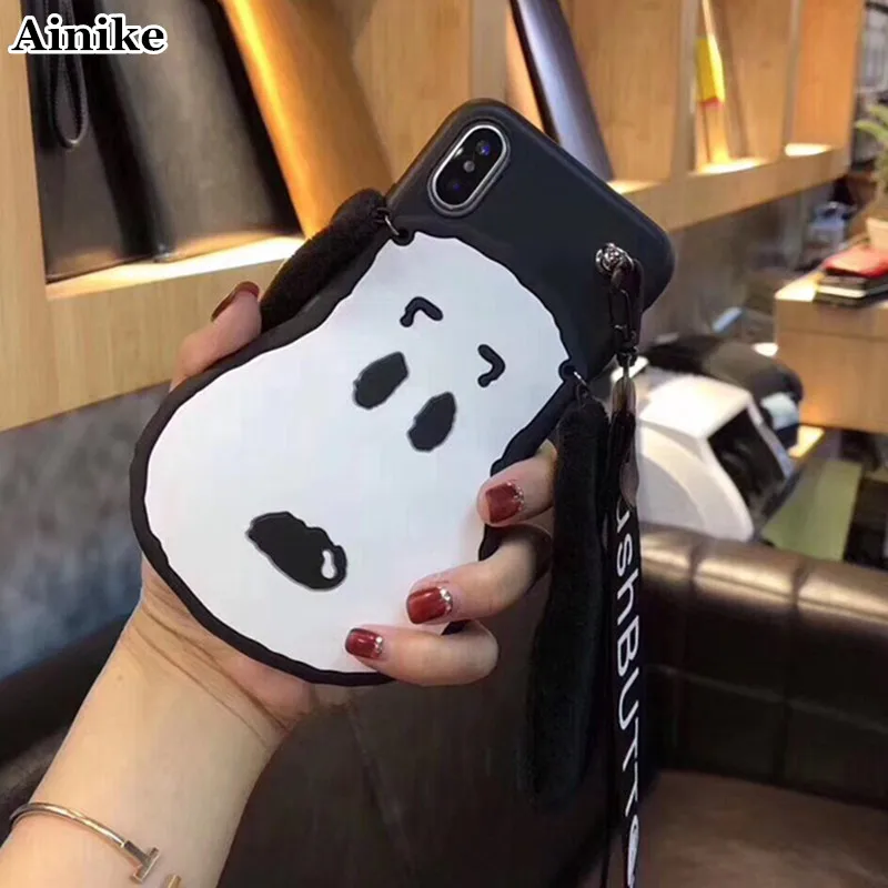 

Ainike Cute Cartoon 3D Dog Ear Silicone Phone Case For OPPO A1K R19 Reno F11Pro F9 A7X F7Youth R15 Soft Gel TPU Cover With Strap