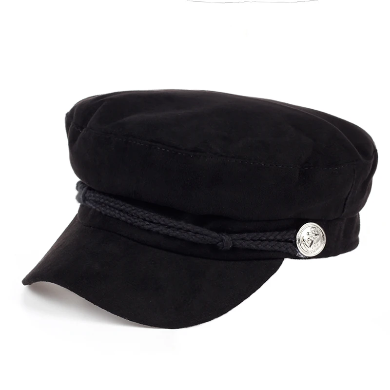 Новинка 2017 шерсти темно-Кепки Flat Top армия темно-Кепки s модная шерстяная шляпа черный для Для женщин теплые бейсболка