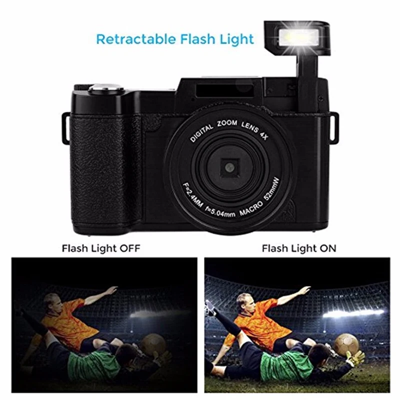 24MP HD Half-DSLR Professional Digital Camera 4x Zoom w/ Macro Wide Angle Lens 1080P Digital Video Camcorder DVR Recorder+Gift