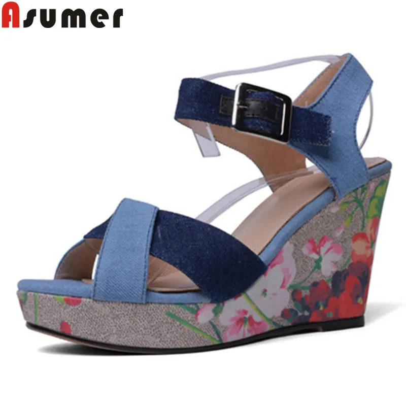 

ASUMER 2019 hot sale new summer buckle wedges sandals women Casual platform high heels shoes women elegant prom sandals women
