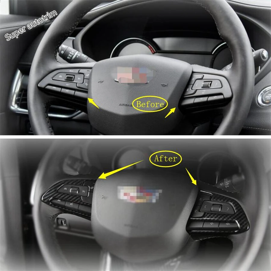 

Lapetus Steering Wheel Button Frame Cover Trim 2 Piece Fit For Cadillac XT4 2019 / Accessories Interior / Matte Carbon Fiber ABS