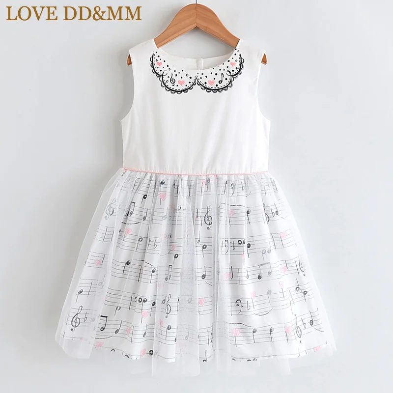

LOVE DD&MM Girls Dresses 2019 Summer New Children's Clothing Girls Sweet Notes Stitching Mesh Round Neck Sleeveless Vest Dress