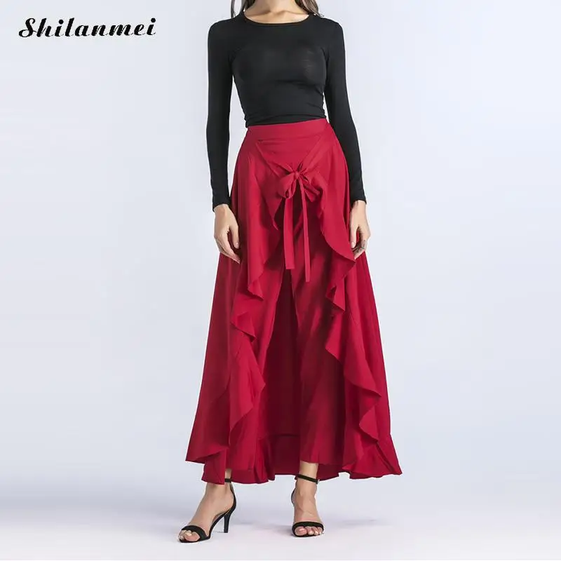 Fashion High Waist Pants Ruffle Loose Wide Leg Trouser Women Streetwear Vintage Black Long Pants Women Autumn Trousers
