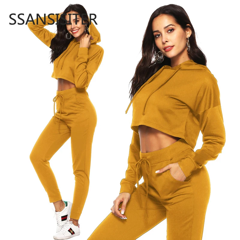 2Pcs Women Tracksuit Sets Sport Suits Top Shirt+Pants Outwear Outfits Sweatshirt
