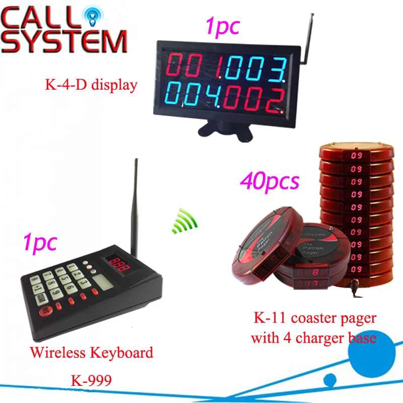 

433.92mhz Digital wireless guest paging system 1 transmitter 1 number screen 40 coaster pager