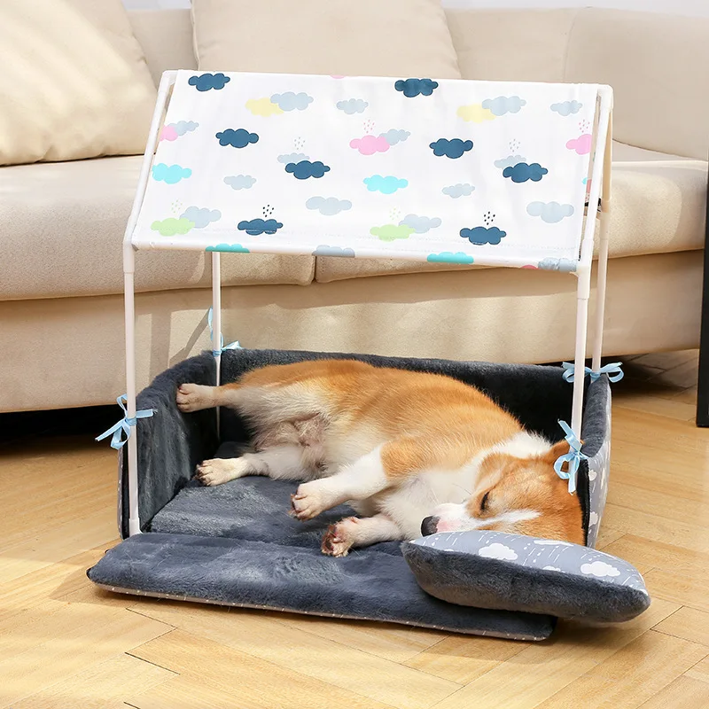 Washable Home Shape Dog Bed + Tent Dog Kennel Pet Removable Cozy House For Puppy Dogs Cat Small Animals Home Products Washable Home Shape Dog Bed + Tent Dog Kennel Pet Removable Cozy House For Puppy Dogs Cat Small Animals Home Products