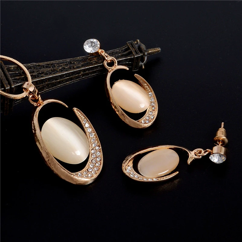 Jewelry Sets Opal Crystal Drop Pendant Necklace Earrings Bridal Wedding Gift  Bu 