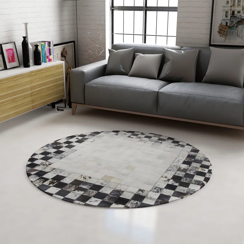 New Black And White Ink Round Rug Cowhide Carpet Villa Study