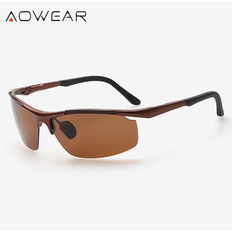 AOWEAR, алюминиевые, магниевые, поляризационные, спортивные солнцезащитные очки, мужские, зеркальные, для вождения, солнцезащитные очки для водителя, без оправы, Gafas De Sol A53