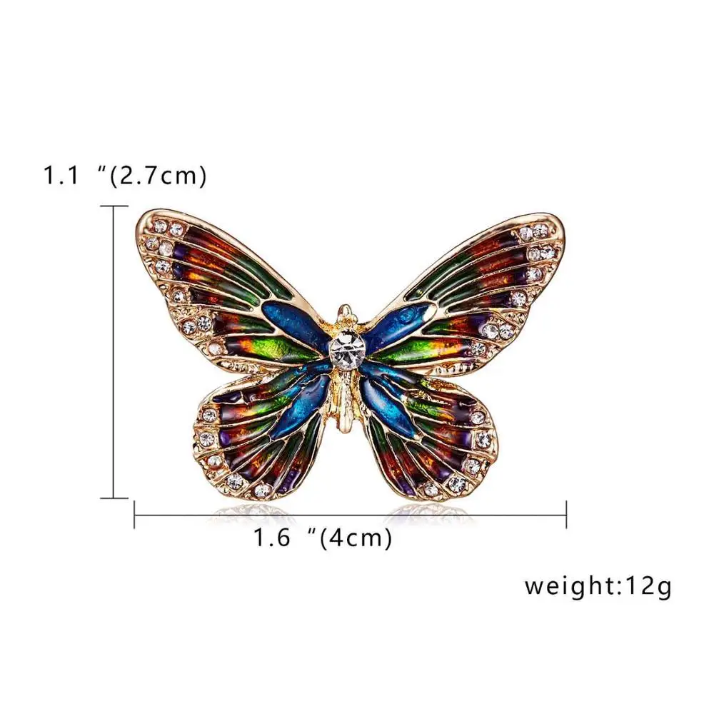 Rinhoo Новое поступление красивые Стразы Модные Эмаль и кристалл бабочки броши для женщин очаровательные красочные платья ювелирные изделия - Окраска металла: Покрытие антикварной медью