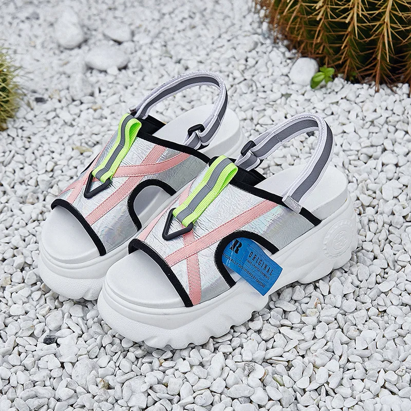 Reflective Shoes Women Chunky Sandals Platform sandalias mujer Summer New Brand Lady White footware Increased chaussures femme Reflective Shoes Women Chunky Sandals Platform sandalias mujer Summer New Brand Lady White footware Increased chaussures femme