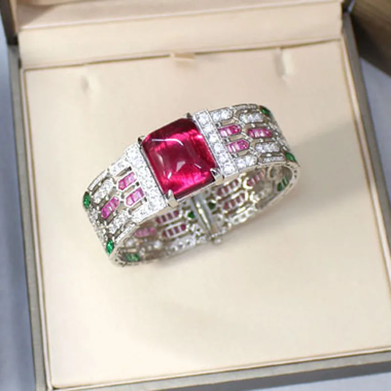

SLJELY New Fashion Red Cubic zircon Snake Bangle Cuff Women CZ Bracelets Jewelry