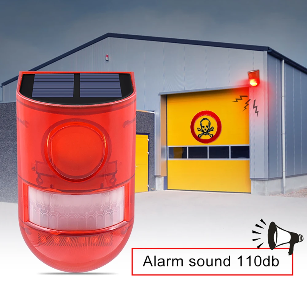

Solar Alarm Lamp 110db Warning Sound 6led Red Light IP65 Waterproof Motion Sensor Caution Lights For Warehouse Secret Place Wall