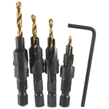 

4Pcs HSS Countersink Drill Bit Cone Bit Set Quick Change Wood Hex Shank Screw Carpentry Woodworking Tools 6#,8#,10#,12#