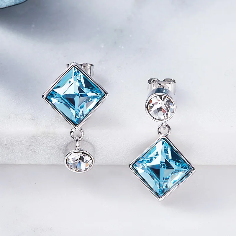 Cdyle Women Drop Earrings Crystals From Swarovski Luxury Cdyle Women Drop Earrings Crystals From Swarovski Luxury Gold Blue Purple Fashion Jewelry Square Stone Earring In