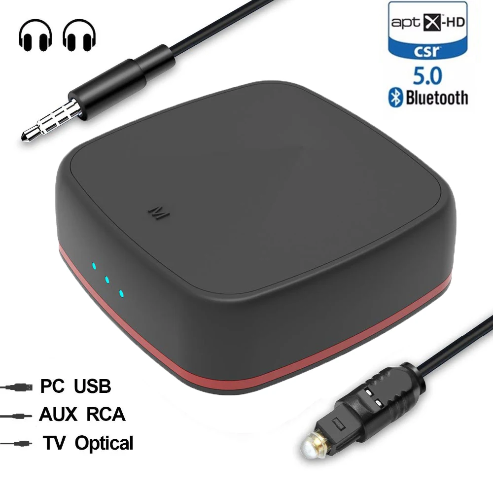

Portable Bluetooth 5.0 Wireless CSR8675 Aptx HD Low Latency Stereo Audio Spdif Optical Toslink Aux 3.5mm TV Transmitter Receiver