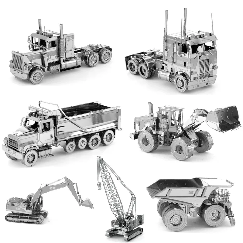 

3D Miniature Figurines Decor car Model Meta Jigsaw Puzzle Assemble Toys DIY Stereoscopic Bulldozer Crane Model Toys for Kids toy