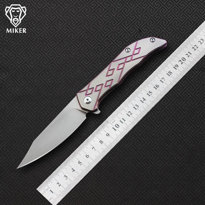 

MIKER folding knife D2 blade titanium handle portable folding knife fruit cutting machine outdoor camping tool supplies EDC tool