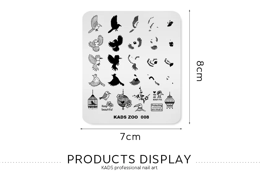 KADS ZOO 008 пластины для штамповки ногтей рисунок птицы и клетки шаблон для дизайна ногтей трафарет для штамповки ногтей Дизайн Маникюр Инструмент для печати
