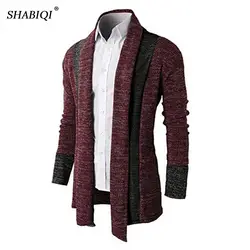 SHABIQI вязаный свитер с капюшоном Для мужчин Solid пуловер Длинный рукав; пуговицы с круглым вырезом хлопковые свитера Jumper Трикотаж зимняя