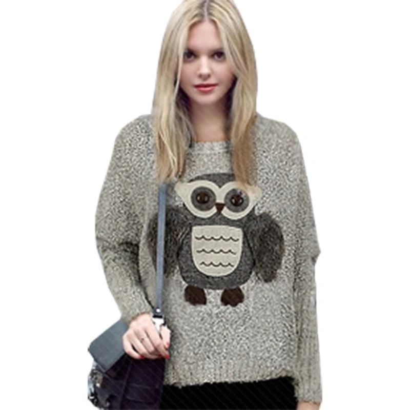 

Fall Winter Sweater Women New Europe America Owl Loose Jumper long-sleeve Round Neck Plus Thick Pullover Hedging Vestidos LXJ091