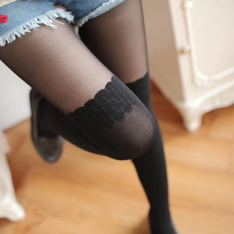 

New Sexy Women Stockings Pantyhouse Girl's Over Knee Design Pattern Print Tattoo Stockings Sheer Mock Patchwork Pantyhose Tights