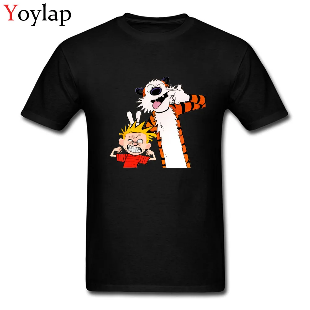

New Listing Calvin And Hobbes Have Fun T Shirts Short Sleeve Large Size Men's Black Tees Shirt Cartoon Comic Tiger