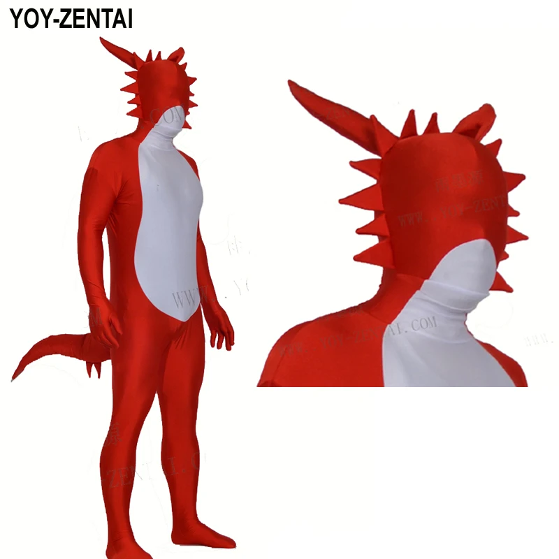 

YOY-ZENTAI High Quality Custom Made Red Dragon Costume With Tail Fullbody Spandex Lycra Dragon Suit