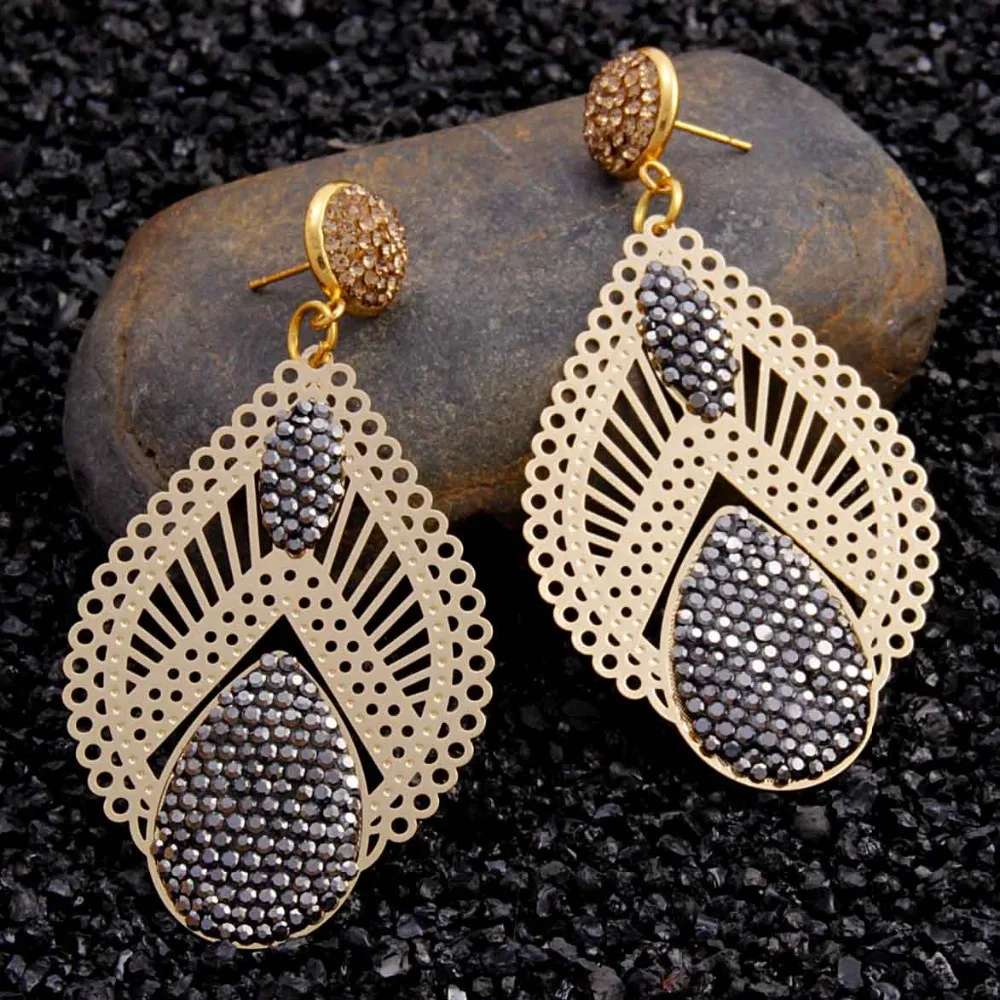 

2019 Vintage Gold Silver WaterDrop Leaf Drop Earrings Metal Volcanic Stone Dangle Earrings Crystal Earrings For Women Girl