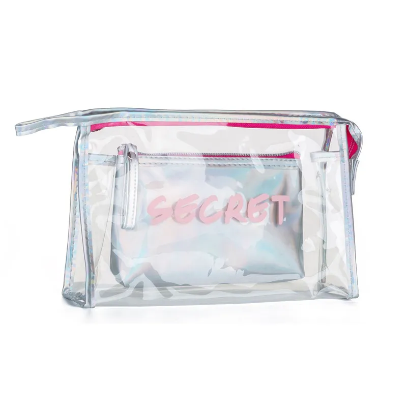 

Miyahouse 2 Pcs/Set Laser Cosmetic Bag Women Make Up Pouch Transparent Travel Beauty Organizer For Female Clear Makeup Bag