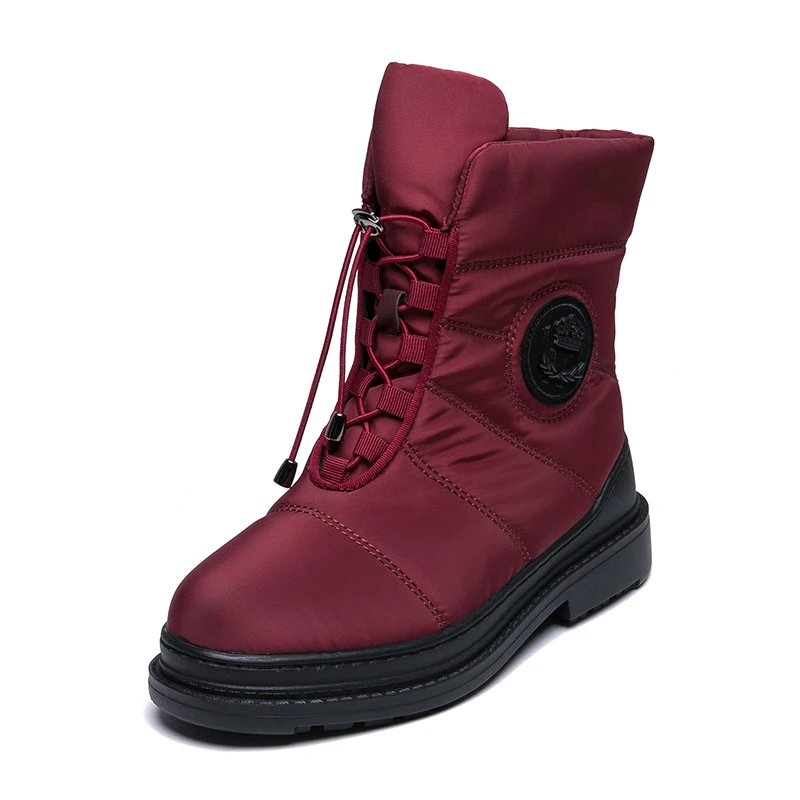 AIMEIGAO/высококачественные теплые зимние ботинки на меху; женские водонепроницаемые ботинки с плюшевой стелькой; зимние женские ботинки на платформе и каблуке; цвет красный, черный