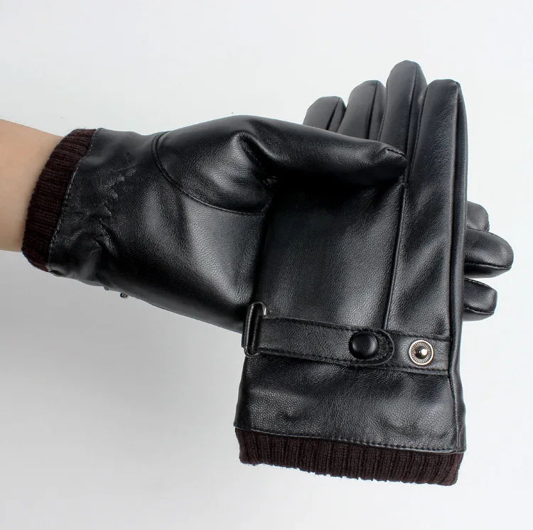 PU кожаные перчатки полный палец вязать запястья Водонепроницаемый перчатки мужские кожаные зимние варежки изысканный Сенсорный экран варежки