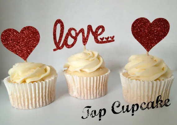 Блеск Любовь красный кекс Toppers принадлежности для вечеринок-День Рождения Декор