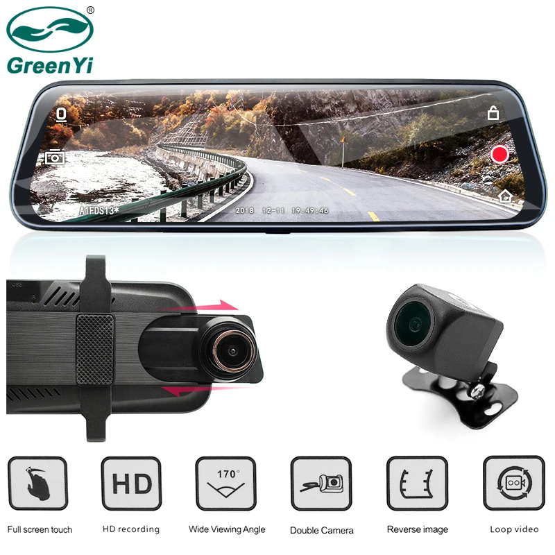 

GreenYi Car DVR 9.68" IPS Rear View Mirror Monitor Full HD 1080P Night Vision Dash Cam Camera Auto Driving Recorder G-sensor